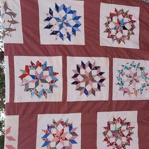 Vintage Handmade Bursting Star Multi Color Quilt